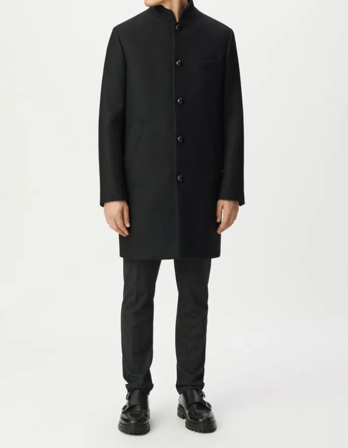 Manteau noir lainage col officier Homme