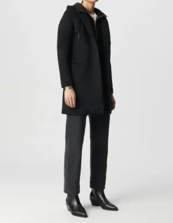Manteau noir néoprène capuche amovible Femme