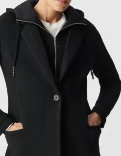 Manteau noir néoprène capuche amovible Femme
