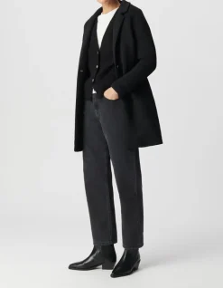 Manteau noir néoprène capuche amovible Femme