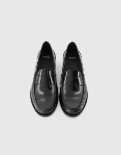Mocassins noirs cuir avec couture froncée Femme