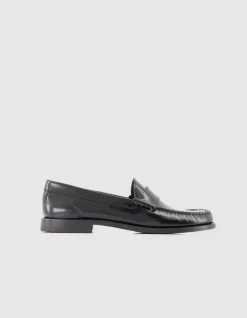 Mocassins noirs cuir avec couture froncée Femme