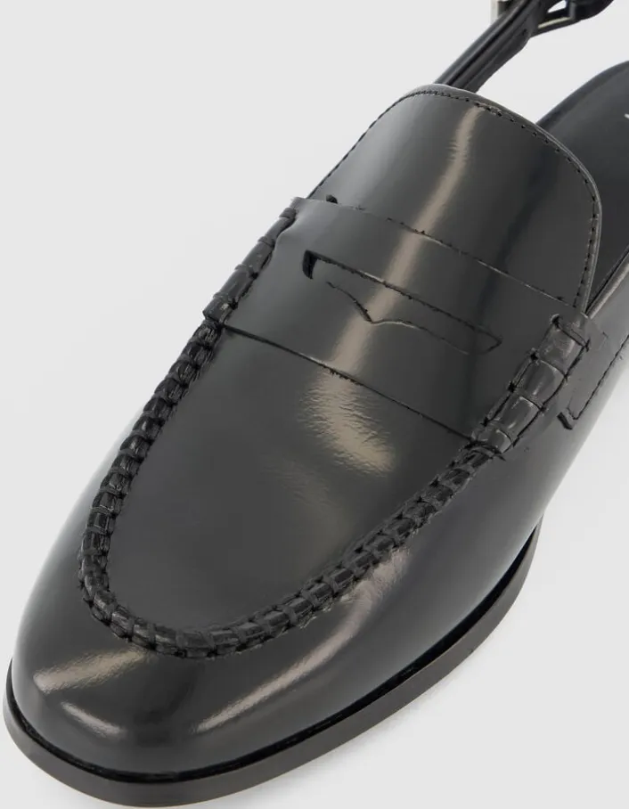 Mocassins slingbacks noirs cuir Femme