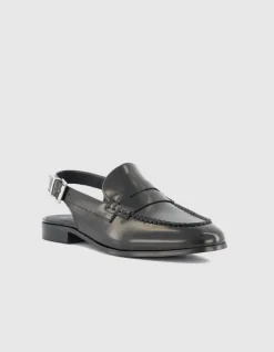 Mocassins slingbacks noirs cuir Femme