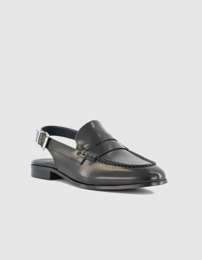 Mocassins slingbacks noirs cuir Femme