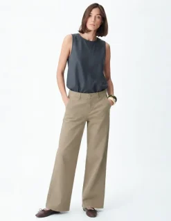 Pantalon chino camel large Femme