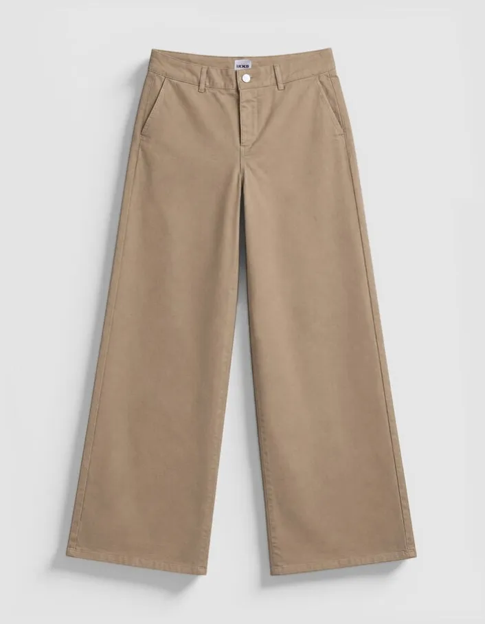 Pantalon chino camel large Femme