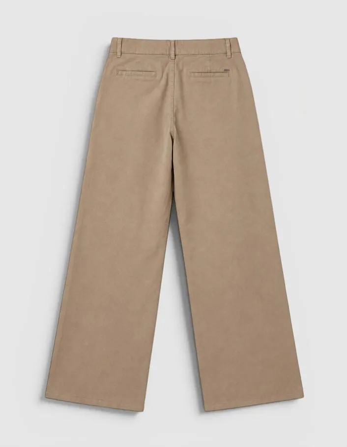 Pantalon chino camel large Femme