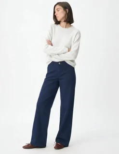 Pantalon chino marine large Femme