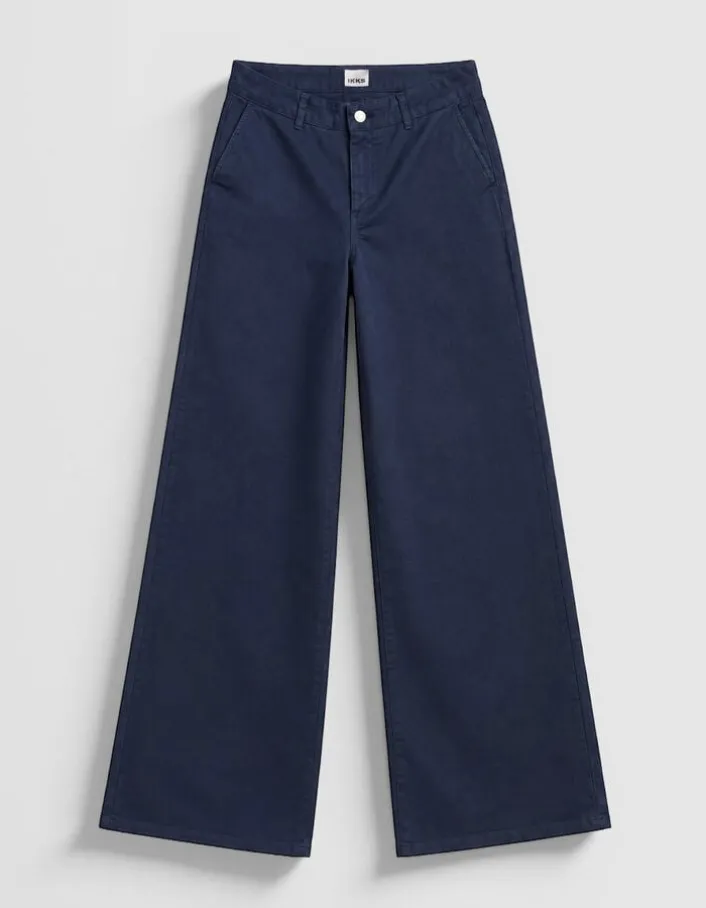 Pantalon chino marine large Femme
