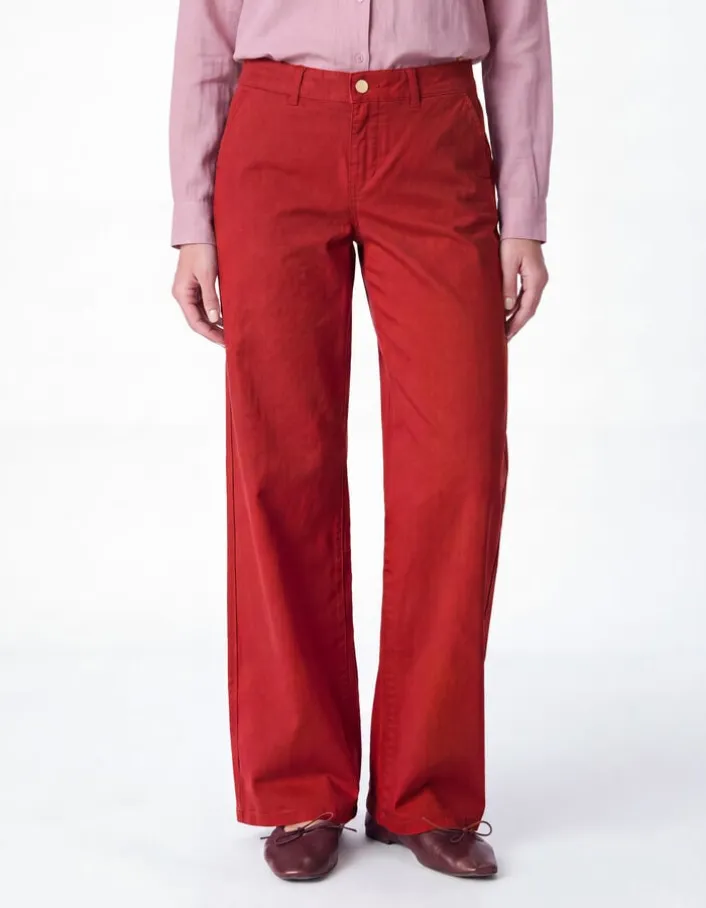 Pantalon chino rouge large Femme