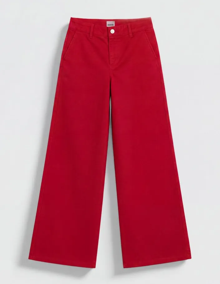 Pantalon chino rouge large Femme