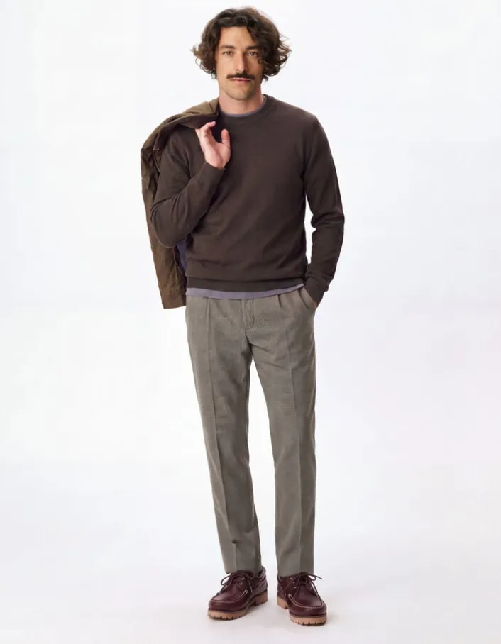 Pantalon de costume marron motif pied-de-puce Homme
