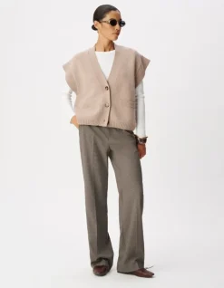Pantalon de tailleur beige motif pied-de-puce Femme