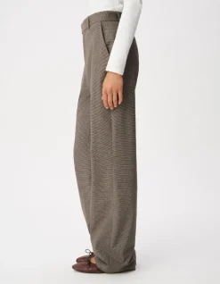 Pantalon de tailleur beige motif pied-de-puce Femme