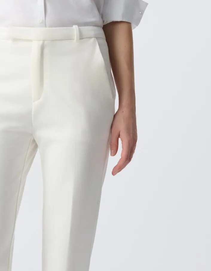 Pantalon de tailleur blanc ajusté maille Milano Femme