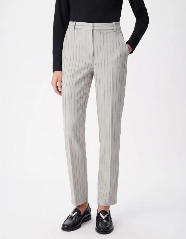 Pantalon de tailleur cigarette beige rayures tennis Femme