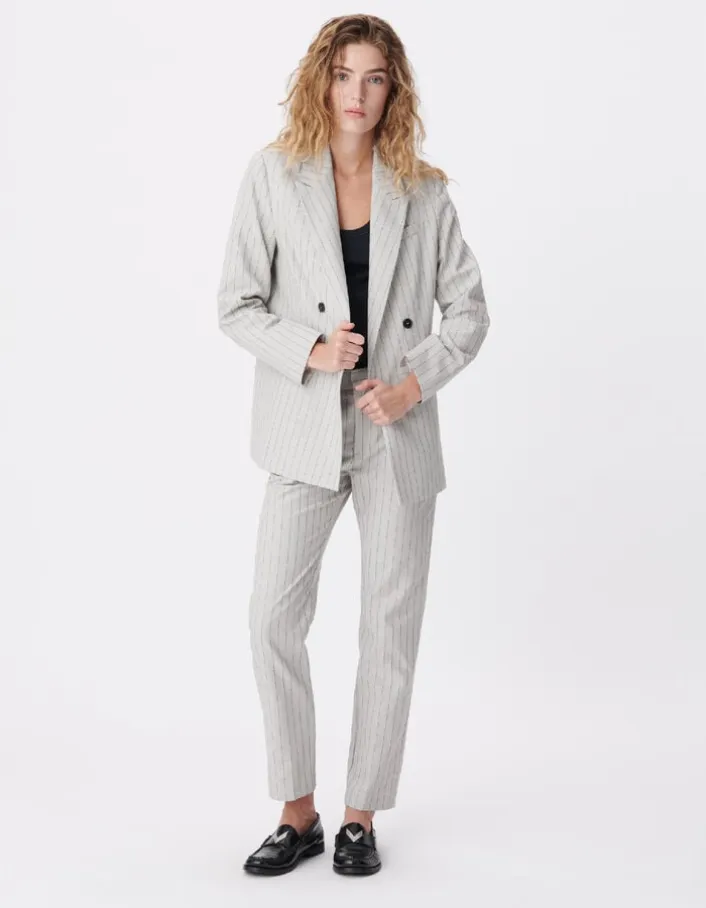 Pantalon de tailleur cigarette beige rayures tennis Femme