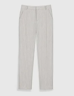 Pantalon de tailleur cigarette beige rayures tennis Femme