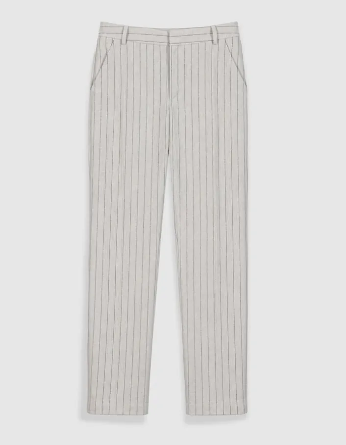 Pantalon de tailleur cigarette beige rayures tennis Femme