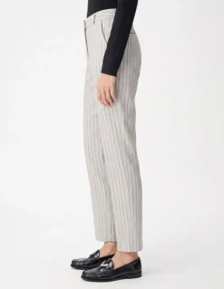 Pantalon de tailleur cigarette beige rayures tennis Femme