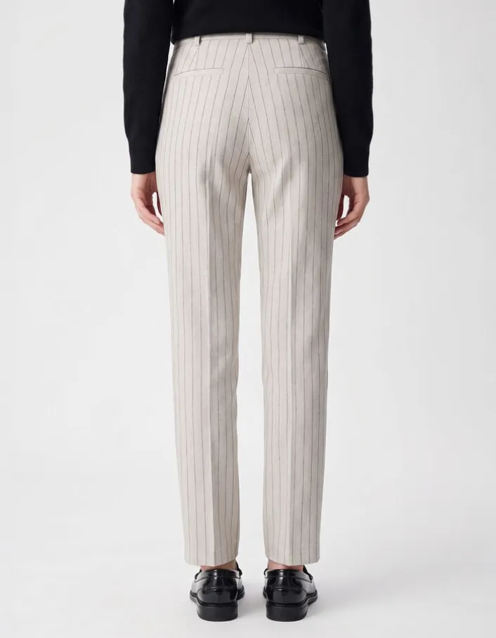 Pantalon de tailleur cigarette beige rayures tennis Femme
