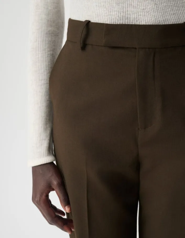 Pantalon de tailleur kaki façon laine froide Femme