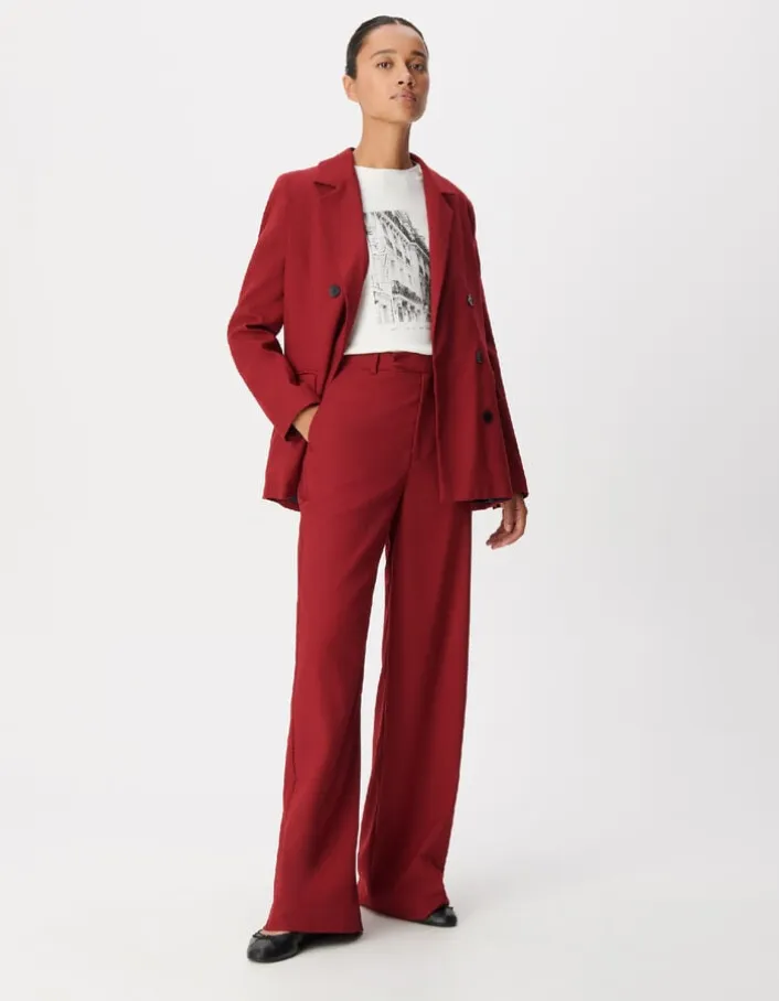 Pantalon de tailleur large rouge Femme