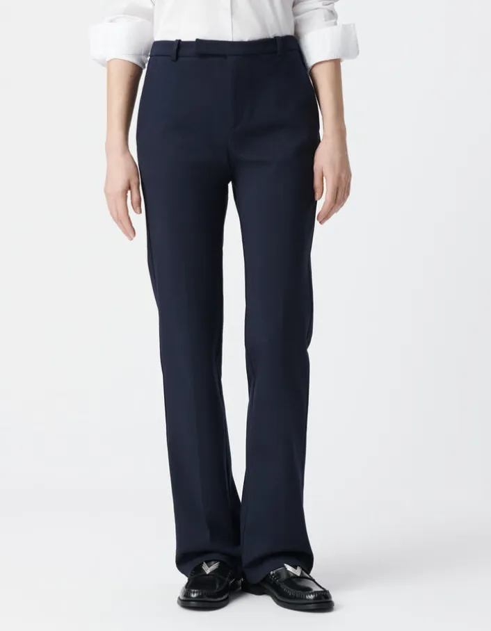 Pantalon de tailleur marine ajusté maille Milano Femme