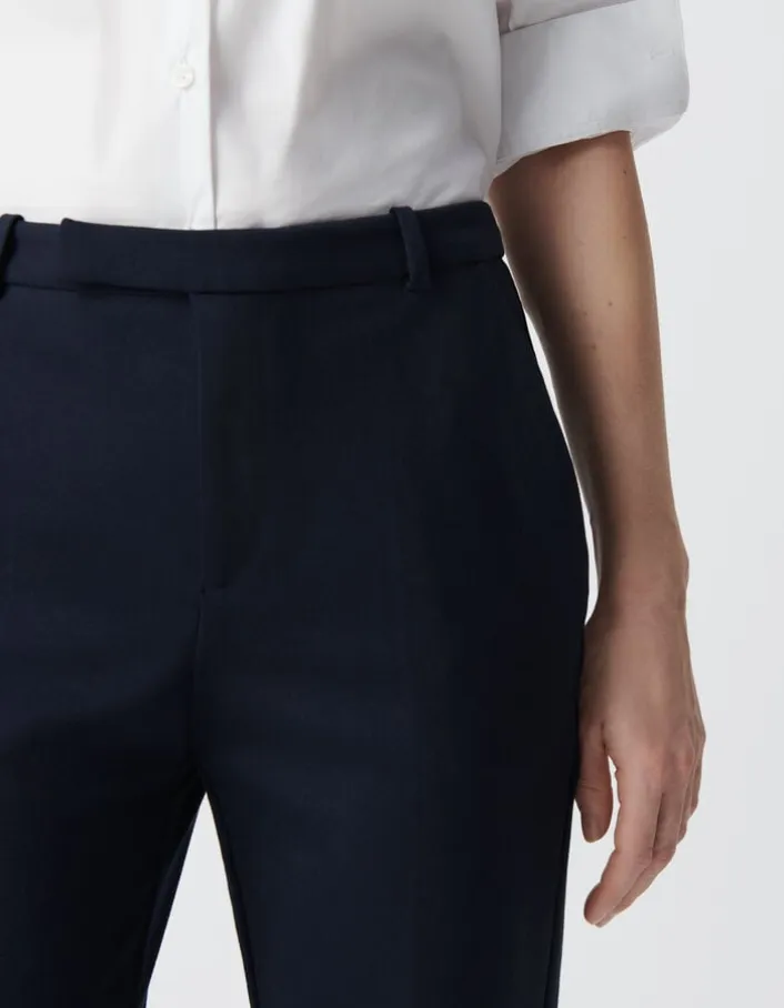 Pantalon de tailleur marine ajusté maille Milano Femme