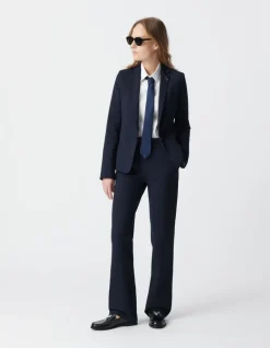 Pantalon de tailleur marine ajusté maille Milano Femme