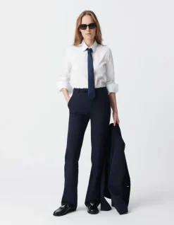 Pantalon de tailleur marine ajusté maille Milano Femme