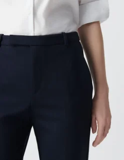 Pantalon de tailleur marine ajusté maille Milano Femme