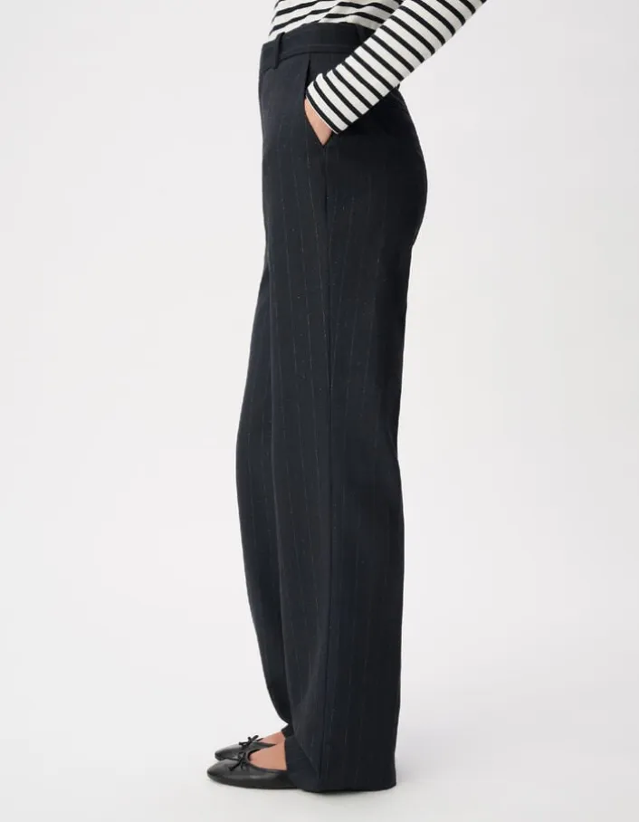 Pantalon de tailleur marine rayures tennis lurex Femme