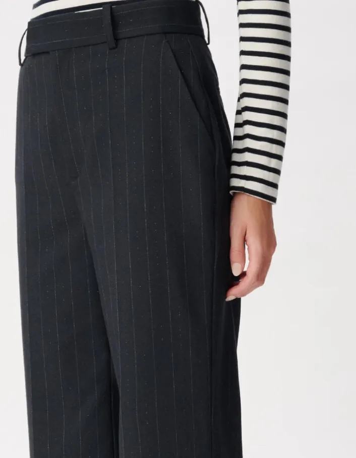 Pantalon de tailleur marine rayures tennis lurex Femme