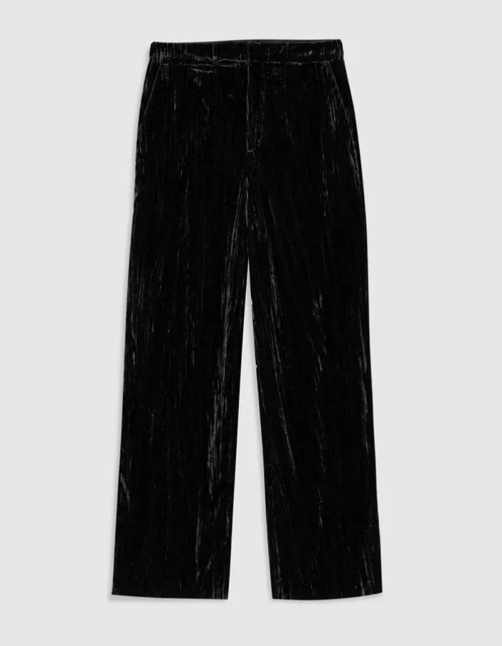 Pantalon de tailleur noir panne de velours relief Femme