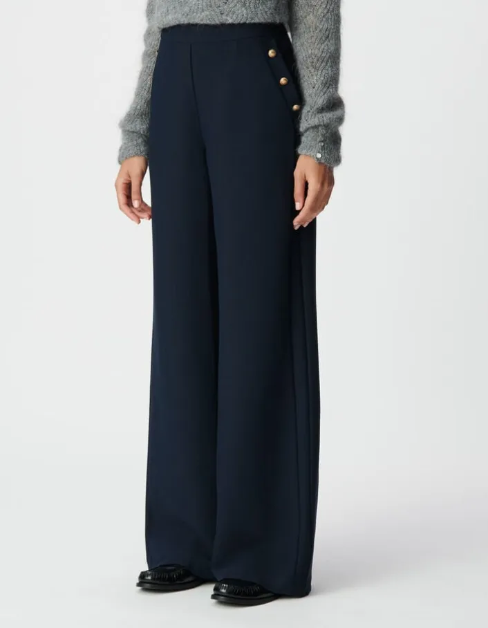 Pantalon droit marine flanelle Femme