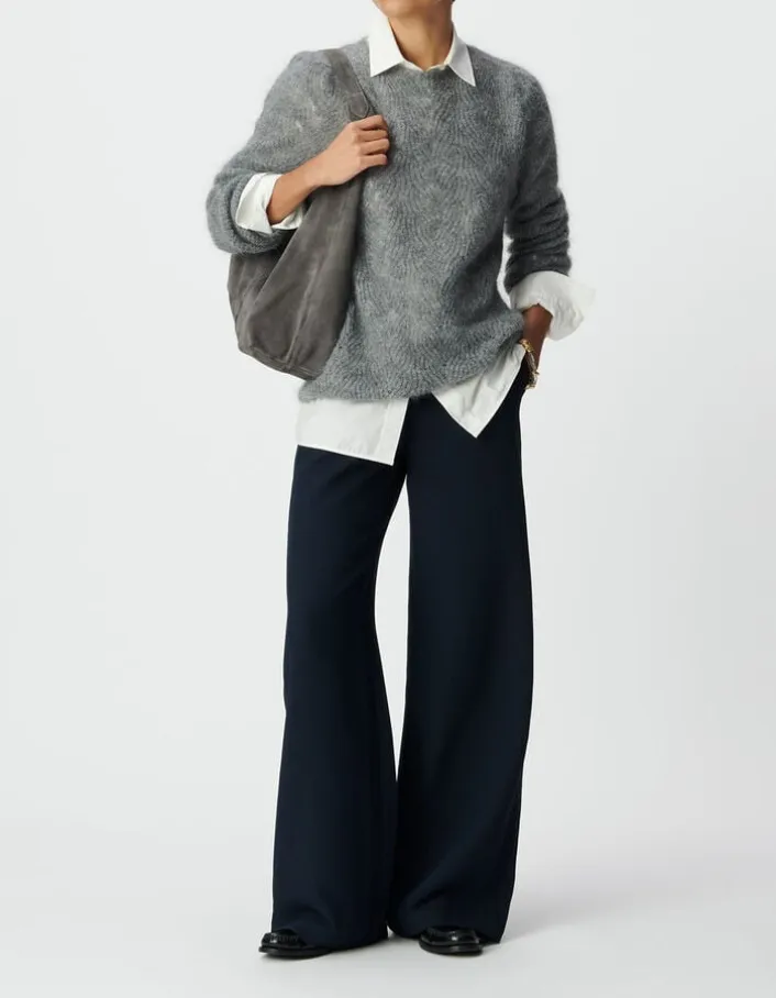 Pantalon droit marine flanelle Femme
