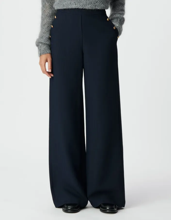 Pantalon droit marine flanelle Femme