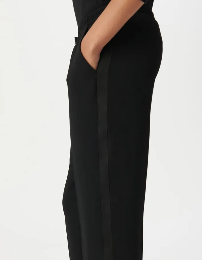 Pantalon droit noir ceinture élastiquée Femme