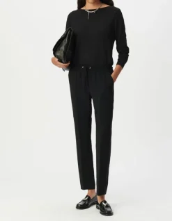Pantalon droit noir ceinture élastiquée Femme