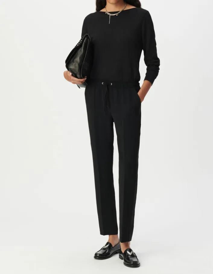 Pantalon droit noir ceinture élastiquée Femme