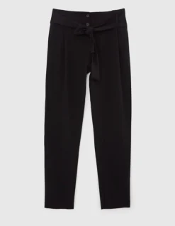 Pantalon droit noir taille haute ceinturée Femme