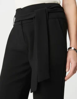 Pantalon droit noir taille haute ceinturée Femme