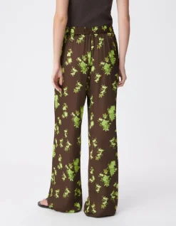 Pantalon fluide marron imprimé tachiste flou Femme