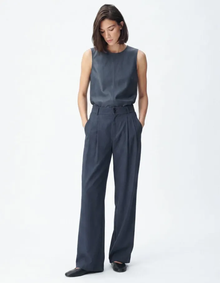 Pantalon large gris Femme