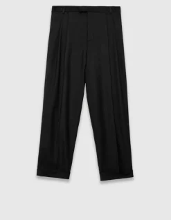 Pantalon noir cropped à revers Femme