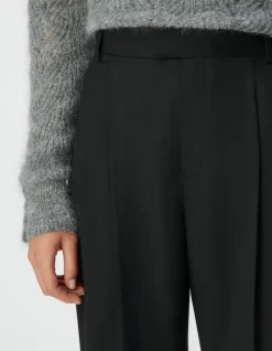 Pantalon noir cropped à revers Femme