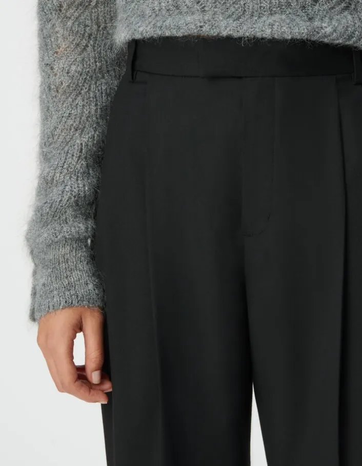 Pantalon noir cropped à revers Femme