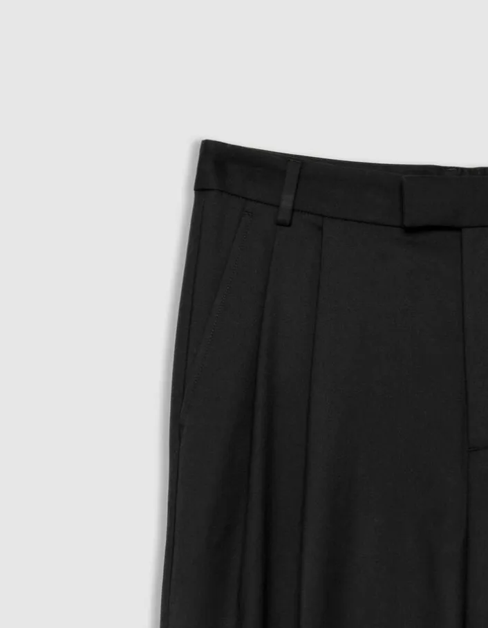 Pantalon noir cropped à revers Femme